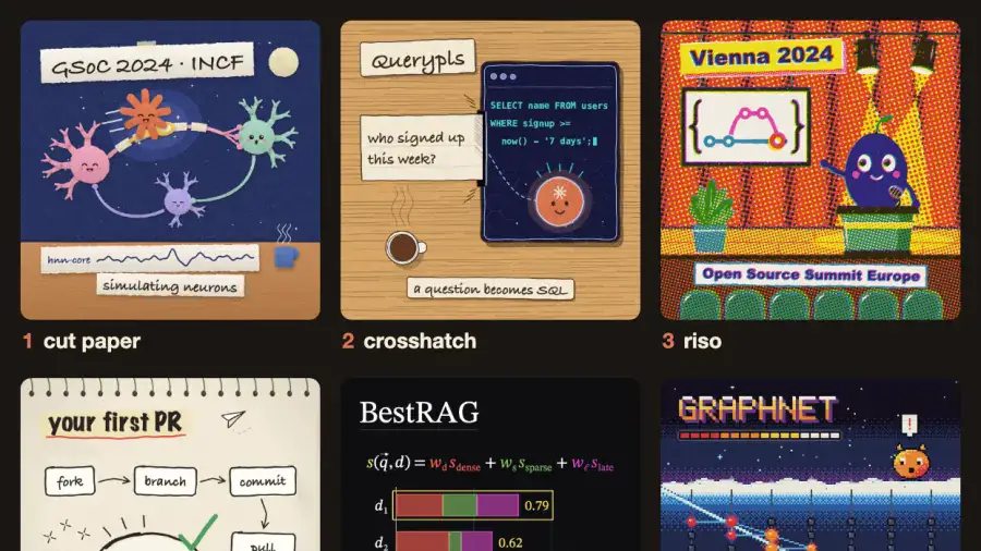 A gallery of visual styles rendered by animate-pls, including cut paper, crosshatch and riso frames